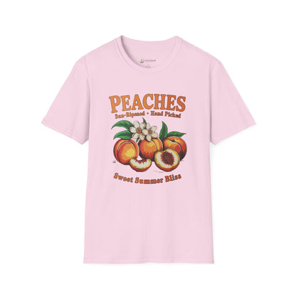 Peaches Vintage T-Shirt — “Peaches: Sun-Ripened • Hand Picked” Summer Fruit Tee