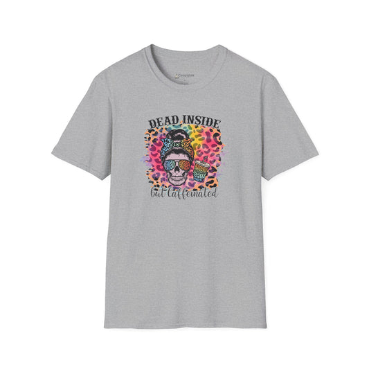 Dead Inside But Caffeinated T-Shirt — Funny Colorful Skull Coffee Tea