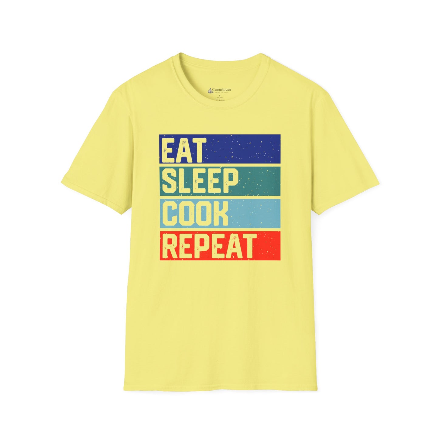 Eat Sleep Cook Repeat T-Shirt — Retro Striped Chef Cooking Tee