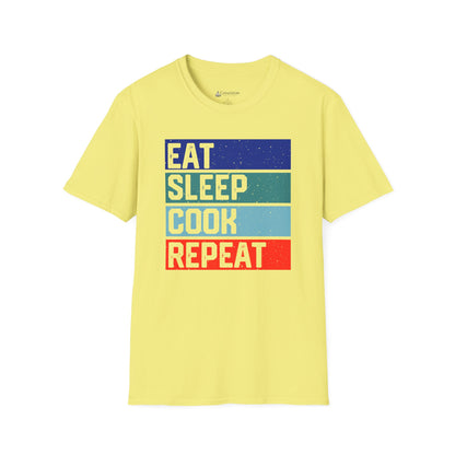 Eat Sleep Cook Repeat T-Shirt — Retro Striped Chef Cooking Tee