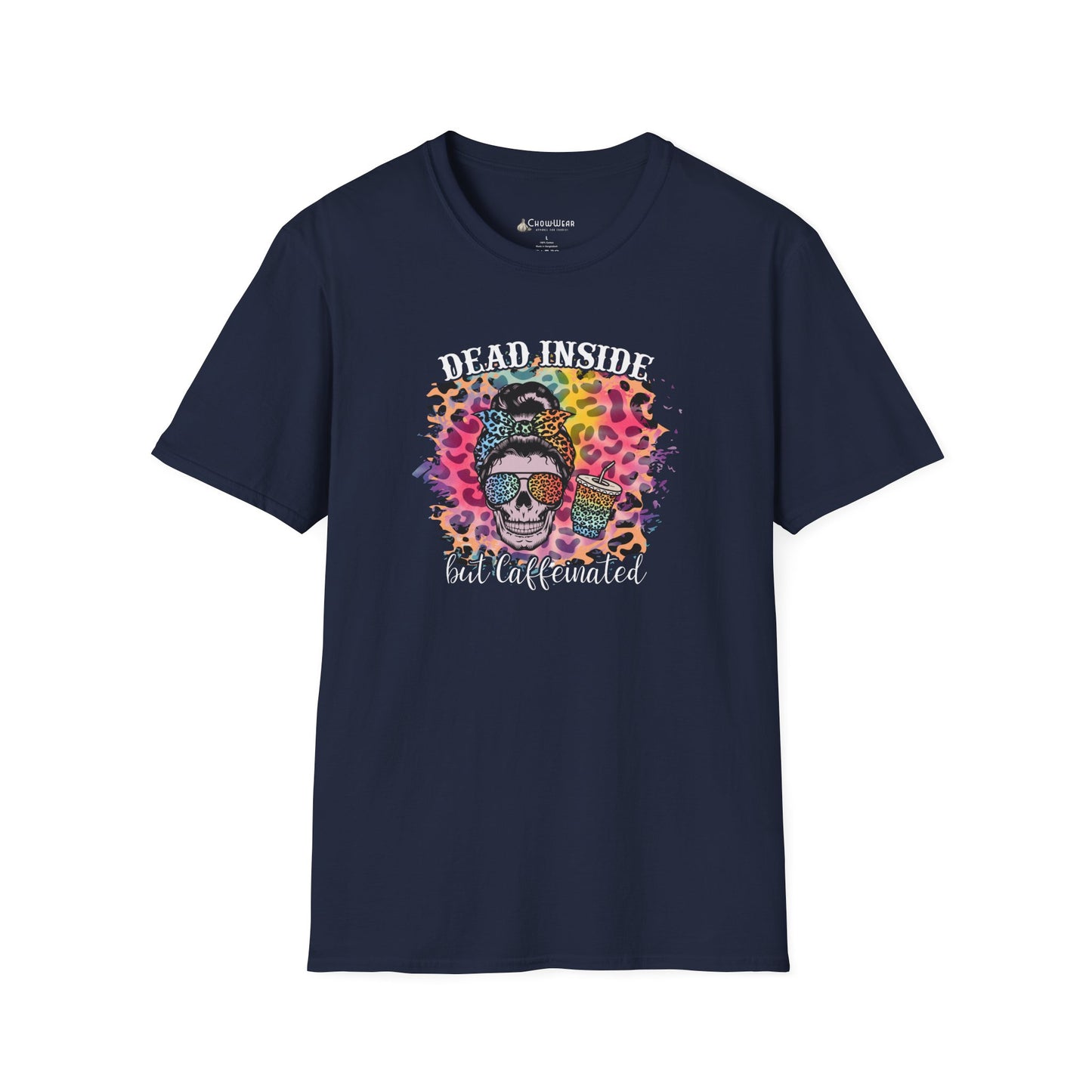 Dead Inside But Caffeinated T-Shirt — Funny Colorful Skull Coffee Tea