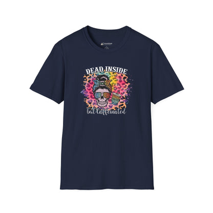 Dead Inside But Caffeinated T-Shirt — Funny Colorful Skull Coffee Tea
