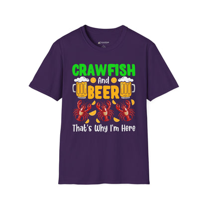 Mardi Gras T-Shirt – 'Crawfish And Beer That's Why I'm Here' Cajun Seafood Festival Tee