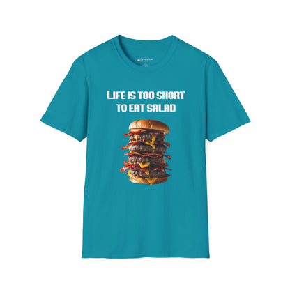 Life Is Too Short To Eat Salad T-Shirt – Funny Cheeseburger Graphic Tee