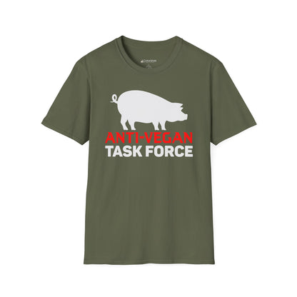 Anti-Vegan Task Force T-Shirt — Funny Pig Graphic Tee for Meat Lovers