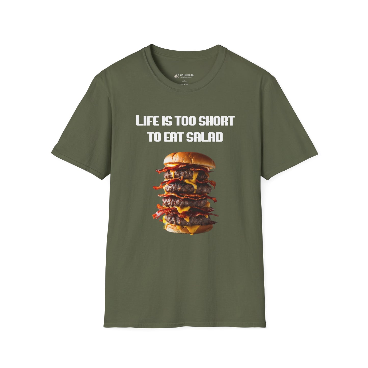 Life Is Too Short To Eat Salad T-Shirt – Funny Cheeseburger Graphic Tee