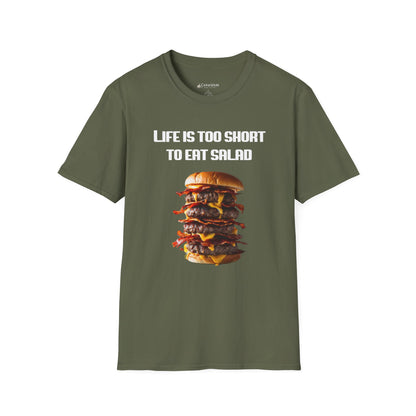 Life Is Too Short To Eat Salad T-Shirt – Funny Cheeseburger Graphic Tee