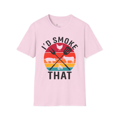 I'd Smoke That BBQ T-Shirt — Vintage Sunset Grill Meat Smoking Shirt