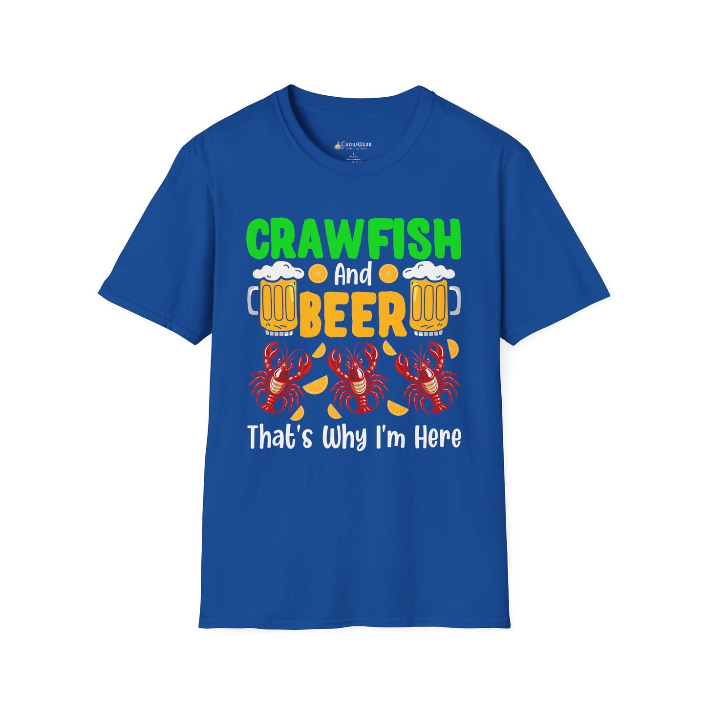 Mardi Gras T-Shirt – 'Crawfish And Beer That's Why I'm Here' Cajun Seafood Festival Tee