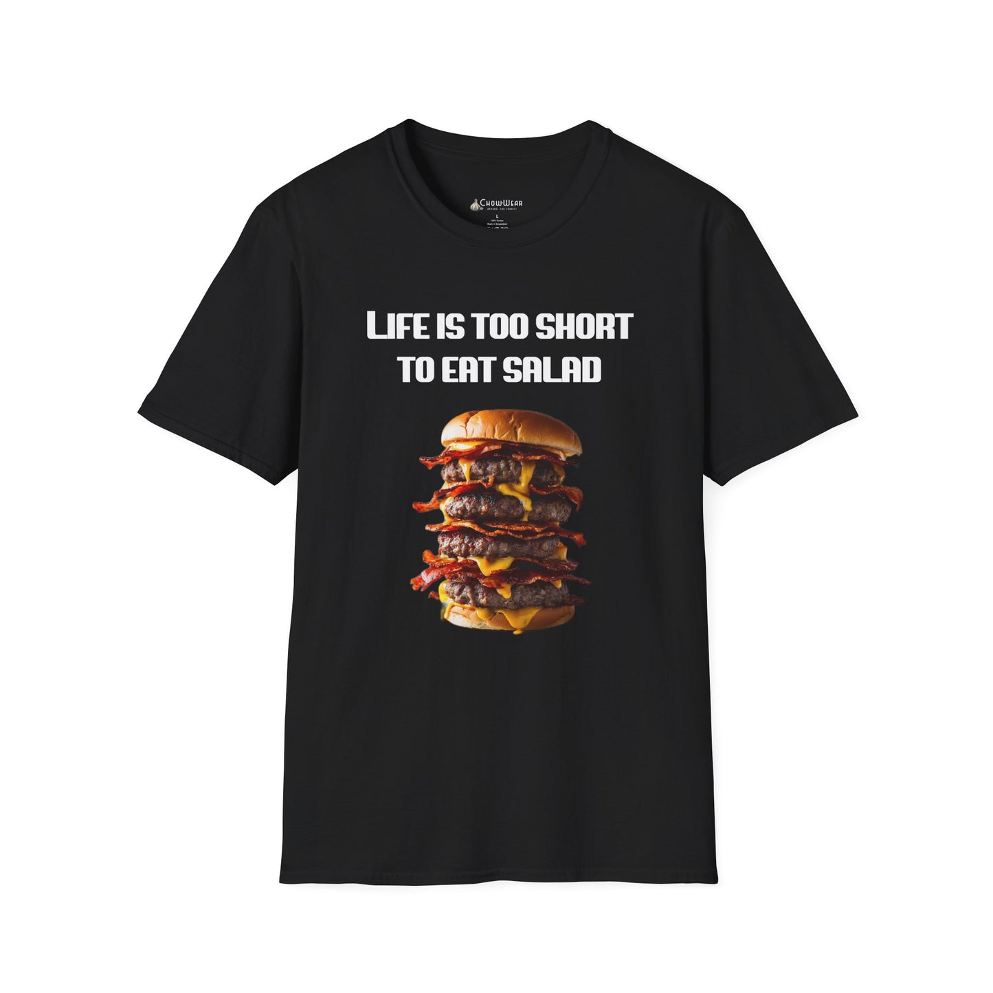 Life Is Too Short To Eat Salad T-Shirt – Funny Cheeseburger Graphic Tee