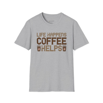 Coffee Lovers T-Shirt — "Life Happens, Coffee Helps" Graphic Tee
