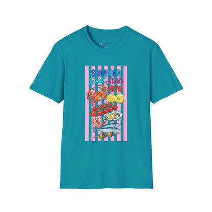 Summer Diet Starts Now T‑Shirt — Retro Beach Fruits & Seafood Graphic