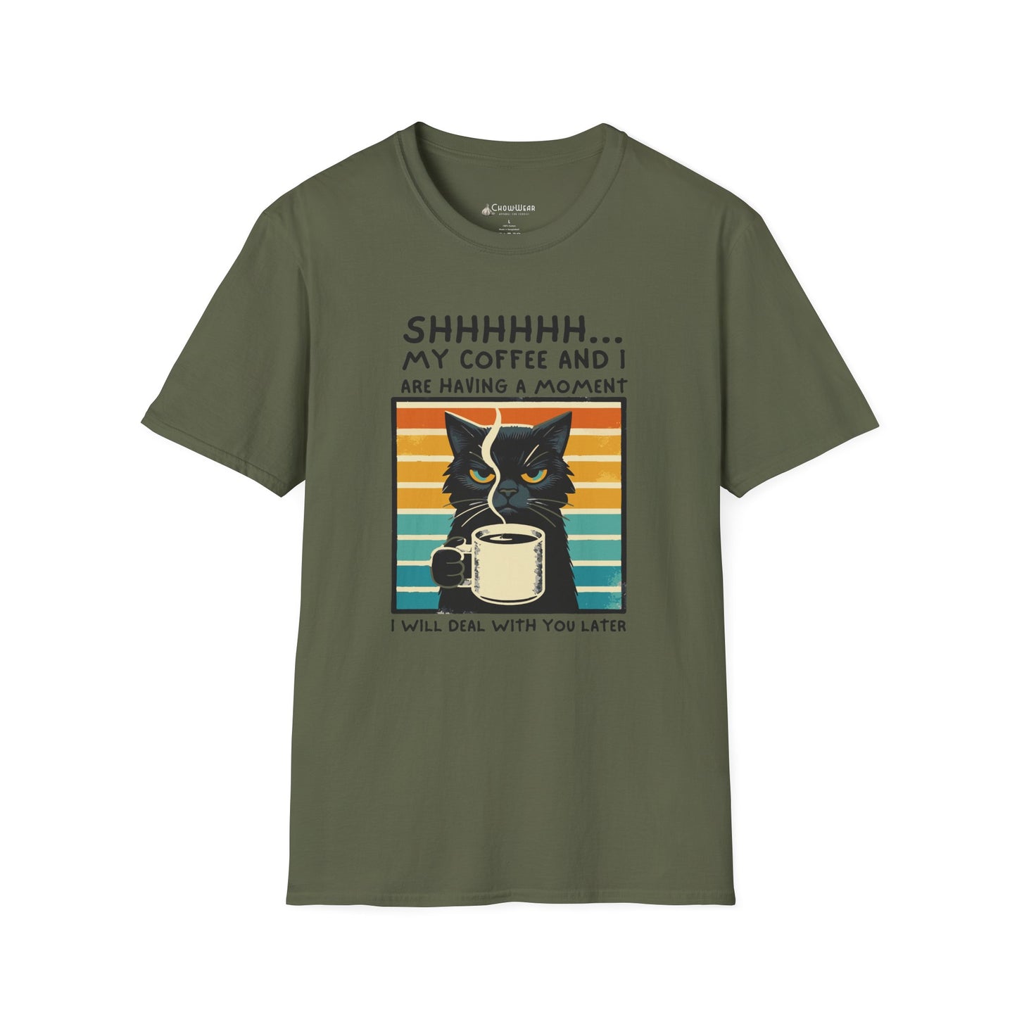 Cat Coffee T-Shirt – “Shhh… My Coffee and I Are Having a Moment” Funny Tee