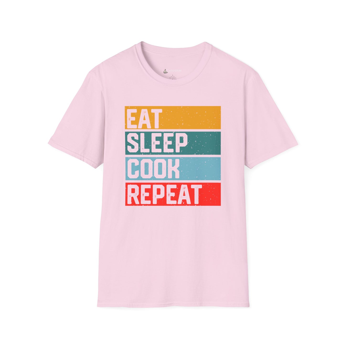 Eat Sleep Cook Repeat T-Shirt — Retro Striped Chef Cooking Tee