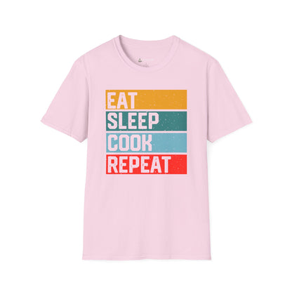Eat Sleep Cook Repeat T-Shirt — Retro Striped Chef Cooking Tee