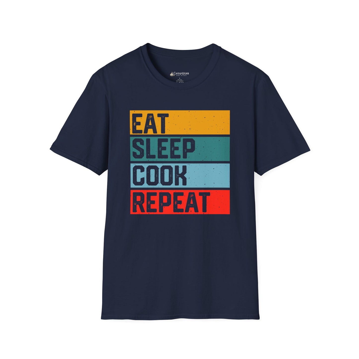 Eat Sleep Cook Repeat T-Shirt — Retro Striped Chef Cooking Tee