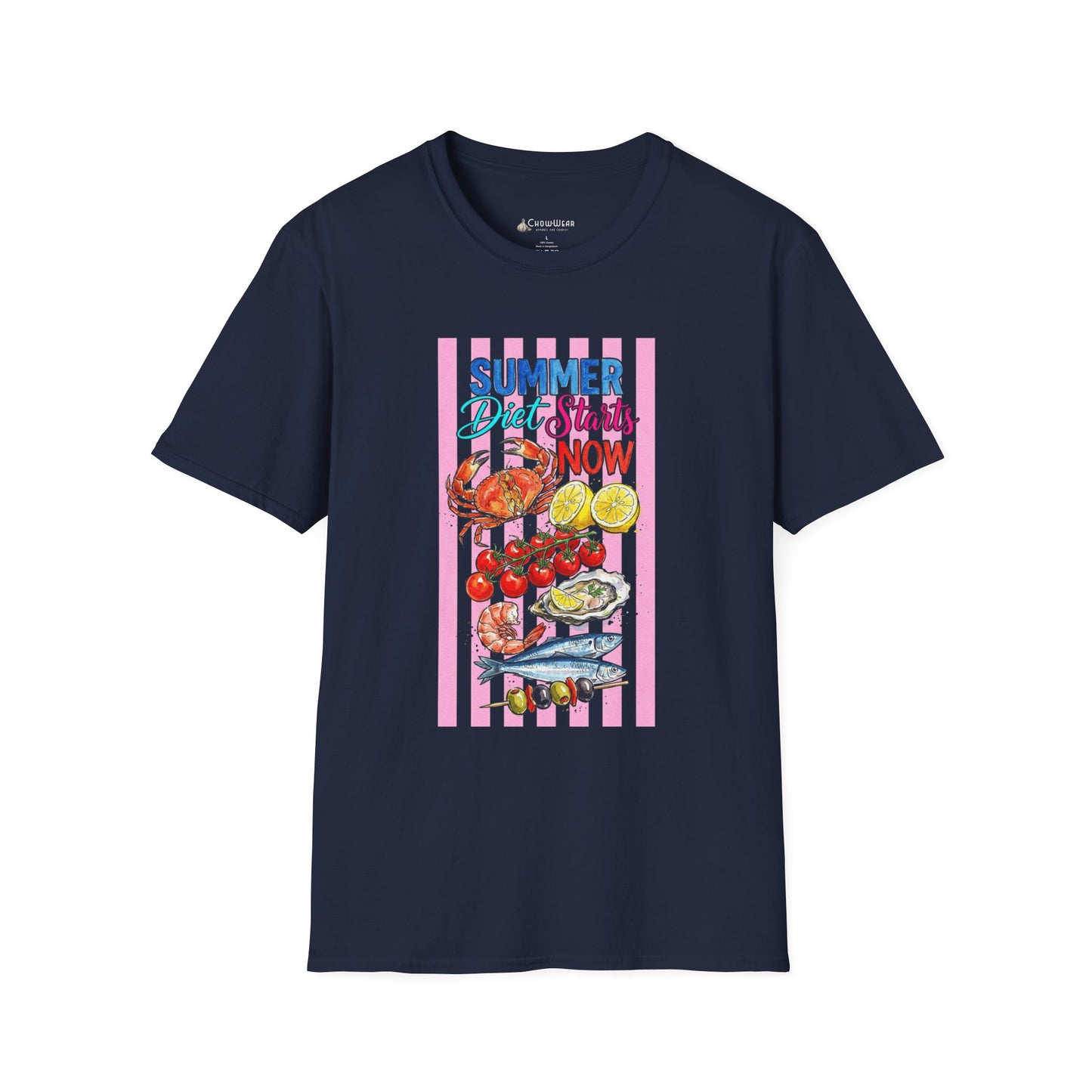 Summer Diet Starts Now T‑Shirt — Retro Beach Fruits & Seafood Graphic