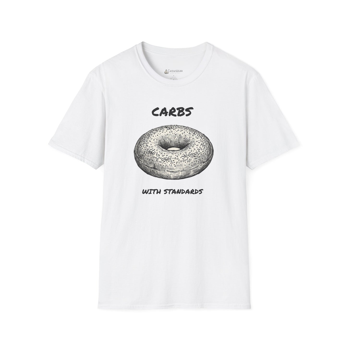 Bagel Graphic T-Shirt — "Carbs with Standards" Funny Foodie Tee