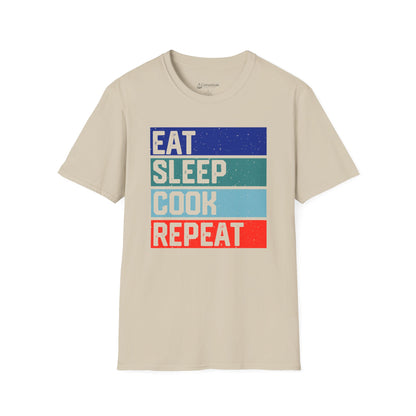 Eat Sleep Cook Repeat T-Shirt — Retro Striped Chef Cooking Tee