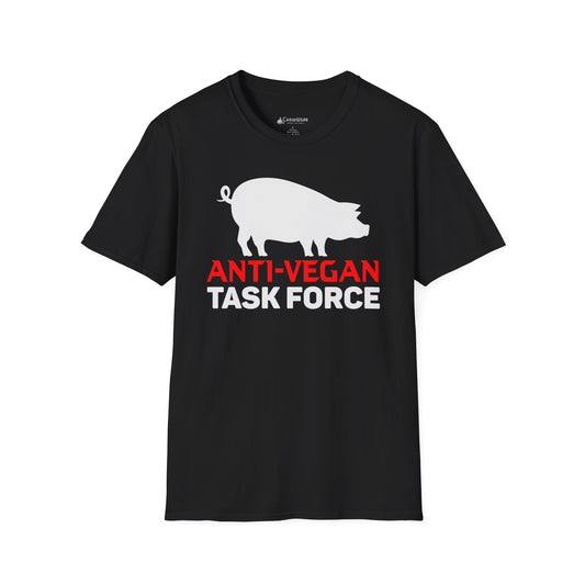 Anti-Vegan Task Force T-Shirt — Funny Pig Graphic Tee for Meat Lovers