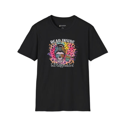 Dead Inside But Caffeinated T-Shirt — Funny Colorful Skull Coffee Tea