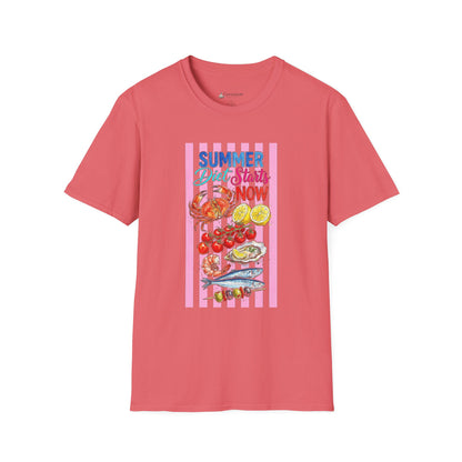 Summer Diet Starts Now T‑Shirt — Retro Beach Fruits & Seafood Graphic