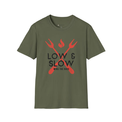 Slow & Low BBQ T-Shirt — 'Low & Slow Wins the Race' Grilled Meat Tee
