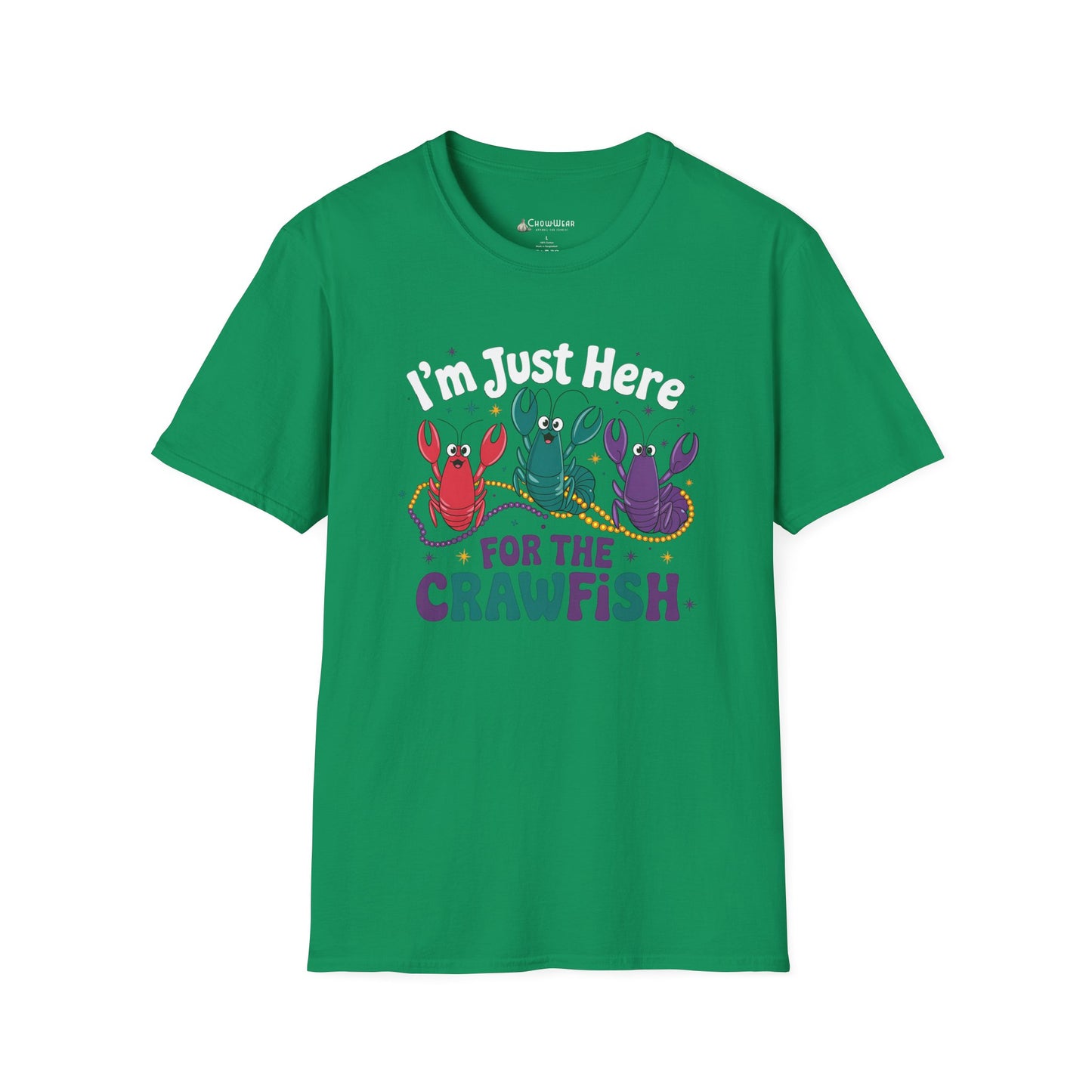 Crawfish T-Shirt – "I'm Just Here for the Crawfish" Colorful Mardi Gras Seafood