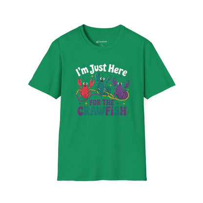 Crawfish T-Shirt – "I'm Just Here for the Crawfish" Colorful Mardi Gras Seafood