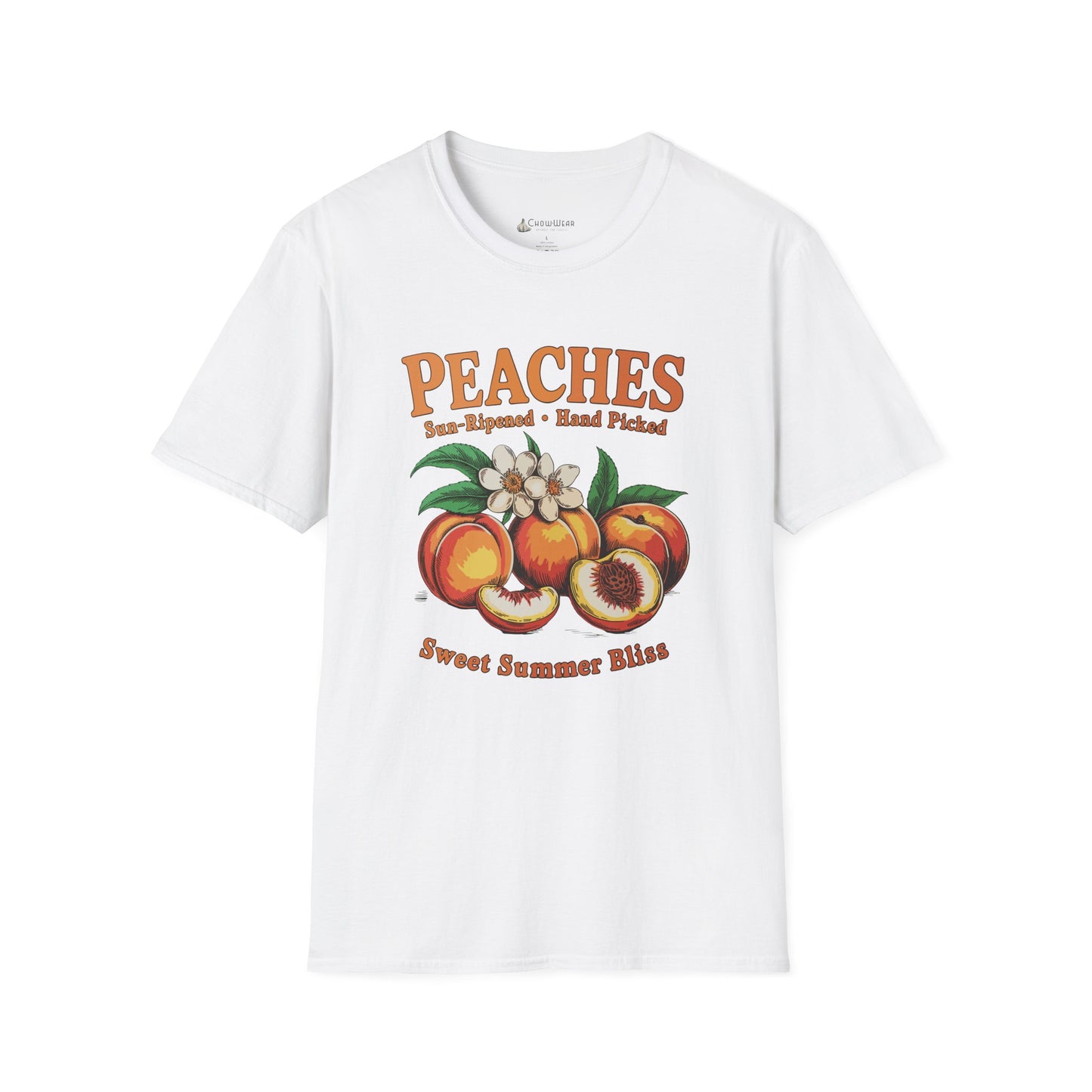 Peaches Vintage T-Shirt — “Peaches: Sun-Ripened • Hand Picked” Summer Fruit Tee