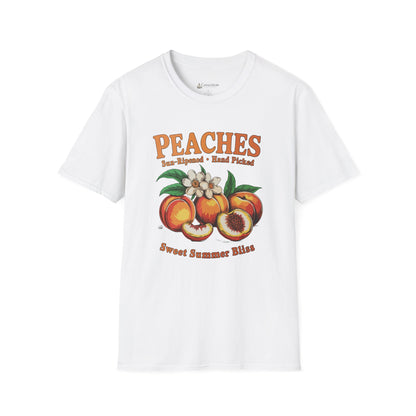 Peaches Vintage T-Shirt — “Peaches: Sun-Ripened • Hand Picked” Summer Fruit Tee