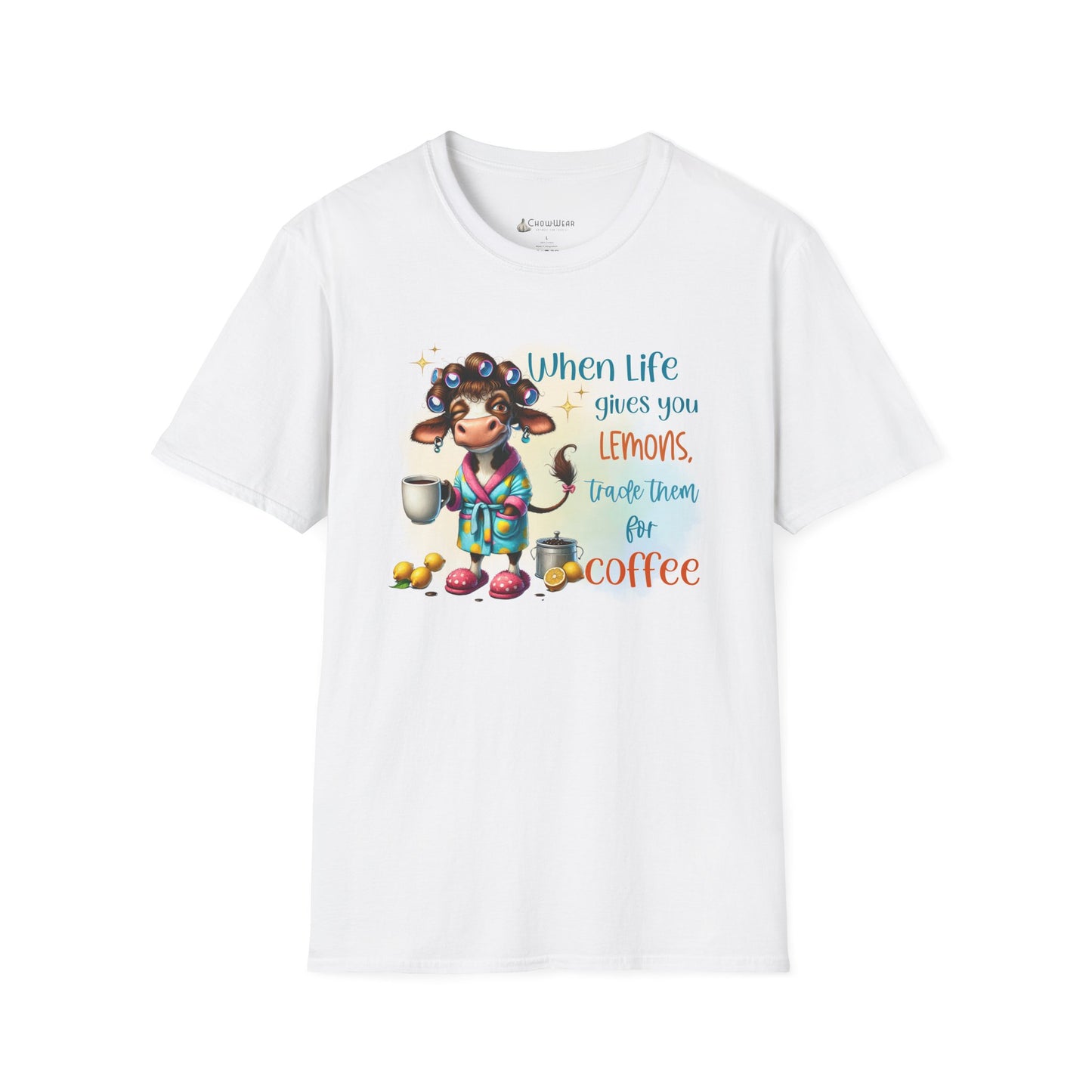 Coffee Cow Funny T-Shirt — "When Life Gives You Lemons Trade Them for Coffee"