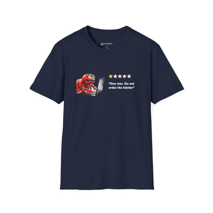 Lobster Influencer Foodie Review T-Shirt — Funny Seafood Critic ("One star. Do not order the lobster.")