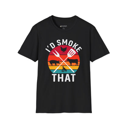 I'd Smoke That BBQ T-Shirt — Vintage Sunset Grill Meat Smoking Shirt