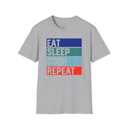 Eat Sleep Cook Repeat T-Shirt — Retro Striped Chef Cooking Tee