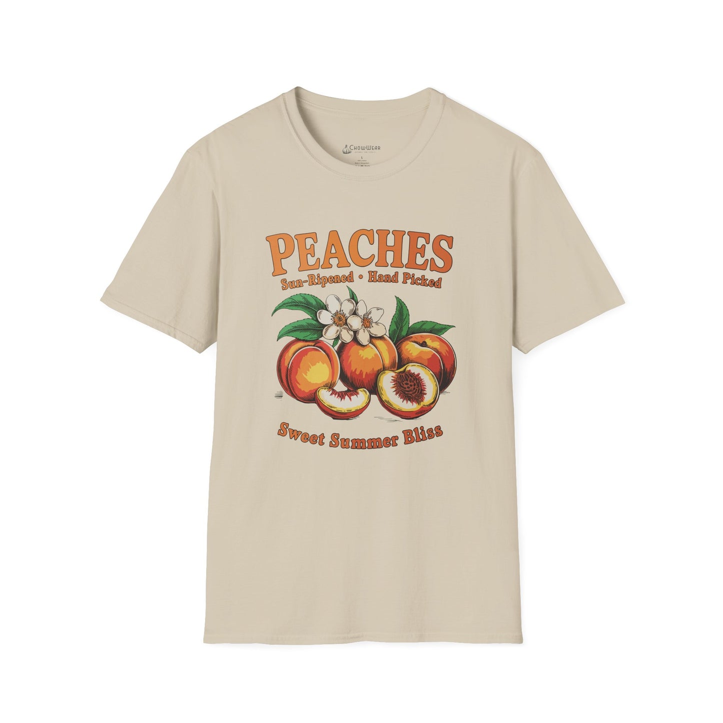 Peaches Vintage T-Shirt — “Peaches: Sun-Ripened • Hand Picked” Summer Fruit Tee