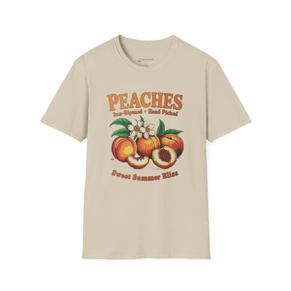 Peaches Vintage T-Shirt — “Peaches: Sun-Ripened • Hand Picked” Summer Fruit Tee