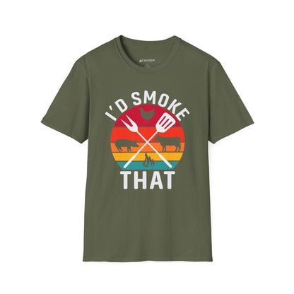 I'd Smoke That BBQ T-Shirt — Vintage Sunset Grill Meat Smoking Shirt