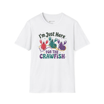 Crawfish T-Shirt – "I'm Just Here for the Crawfish" Colorful Mardi Gras Seafood