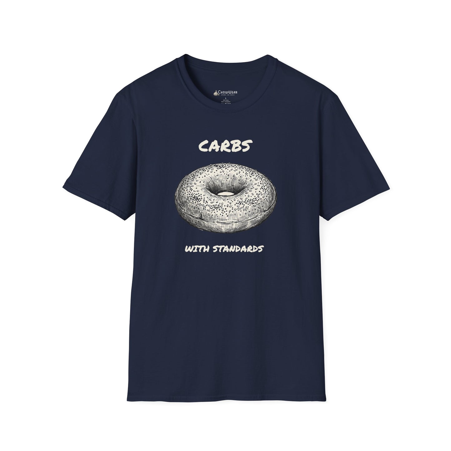 Bagel Graphic T-Shirt — "Carbs with Standards" Funny Foodie Tee