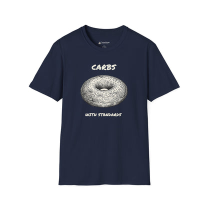 Bagel Graphic T-Shirt — "Carbs with Standards" Funny Foodie Tee