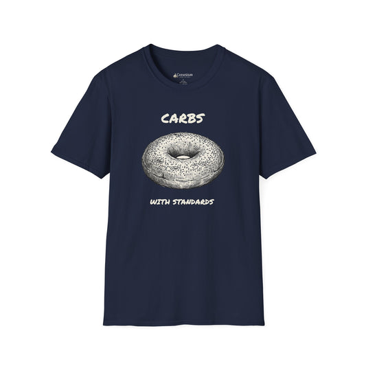 Bagel Graphic T-Shirt — "Carbs with Standards" Funny Foodie Tee