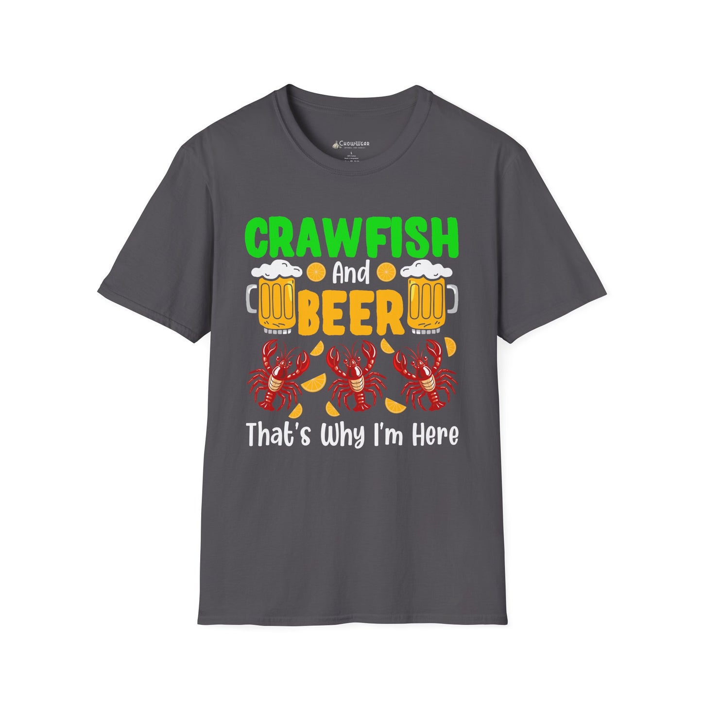 Mardi Gras T-Shirt – 'Crawfish And Beer That's Why I'm Here' Cajun Seafood Festival Tee