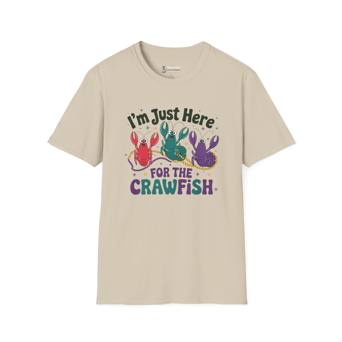 Crawfish T-Shirt – "I'm Just Here for the Crawfish" Colorful Mardi Gras Seafood