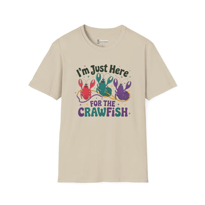 Crawfish T-Shirt – "I'm Just Here for the Crawfish" Colorful Mardi Gras Seafood