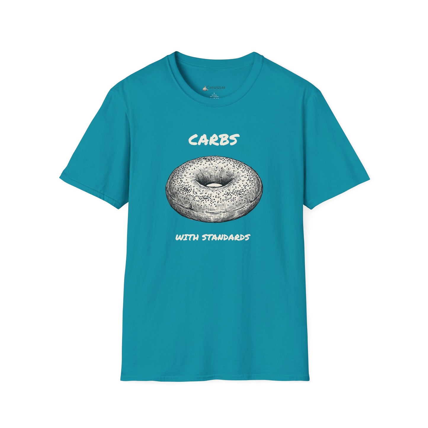 Bagel Graphic T-Shirt — "Carbs with Standards" Funny Foodie Tee