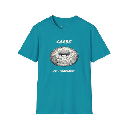 Bagel Graphic T-Shirt — "Carbs with Standards" Funny Foodie Tee