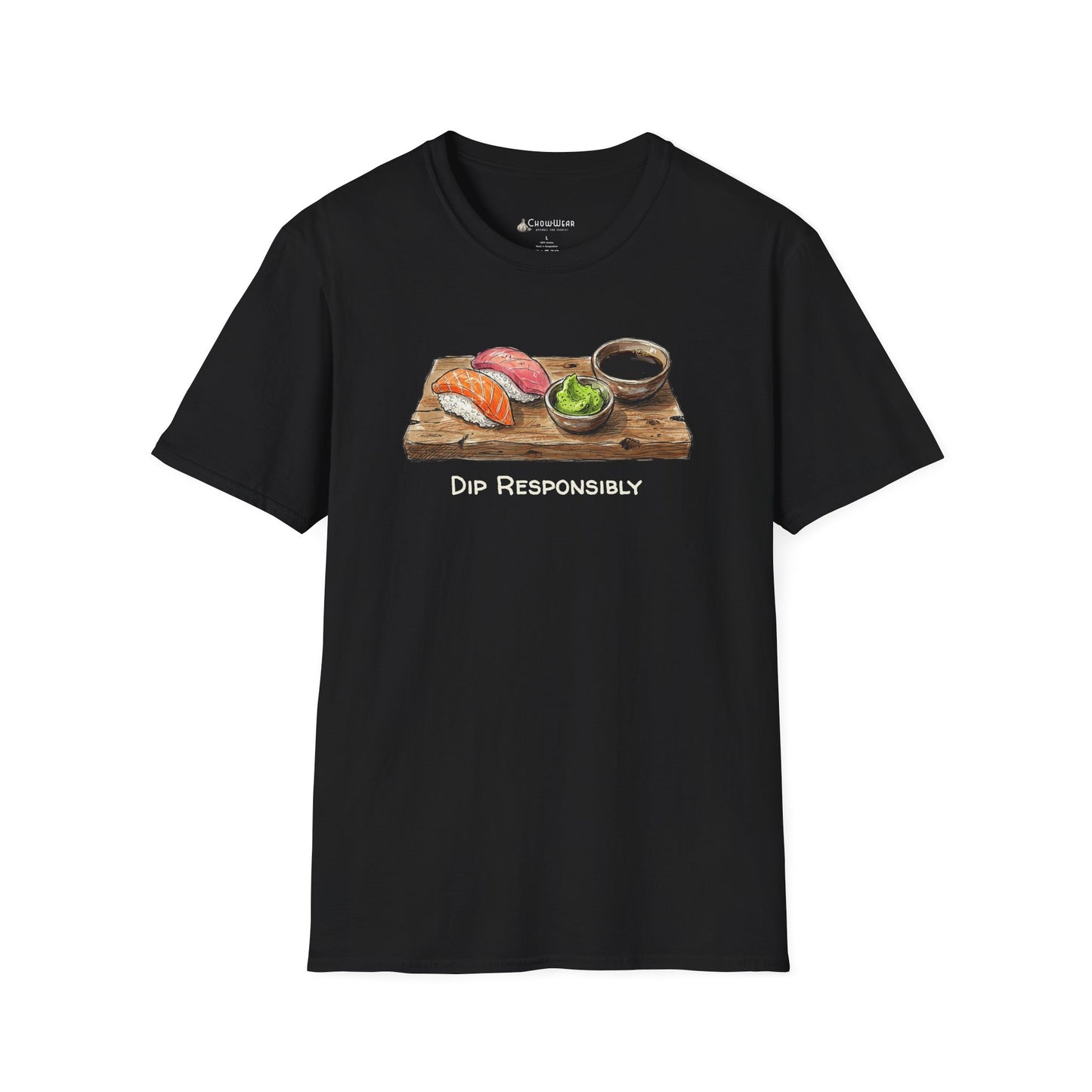 T-Shirt — "Dip Responsibly" Sushi Board Wasabi Foodie Tee