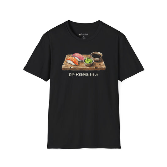 T-Shirt — "Dip Responsibly" Sushi Board Wasabi Foodie Tee