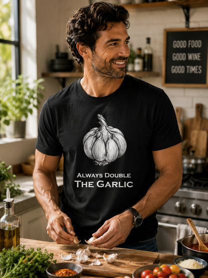 Garlic Lovers T-Shirt — 'Always Double The Garlic' Culinary Tee